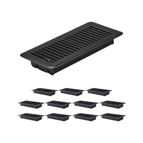 4 x 10 Inch Floor Registers, 12-Pack Vent Grilles, HAVC Heavy-Duty Walkable Iron Floor Vents, Easily Adjustable Rust-Proof Air Vents Deflector with Metal Damper, Ideal for Home & Office, Black