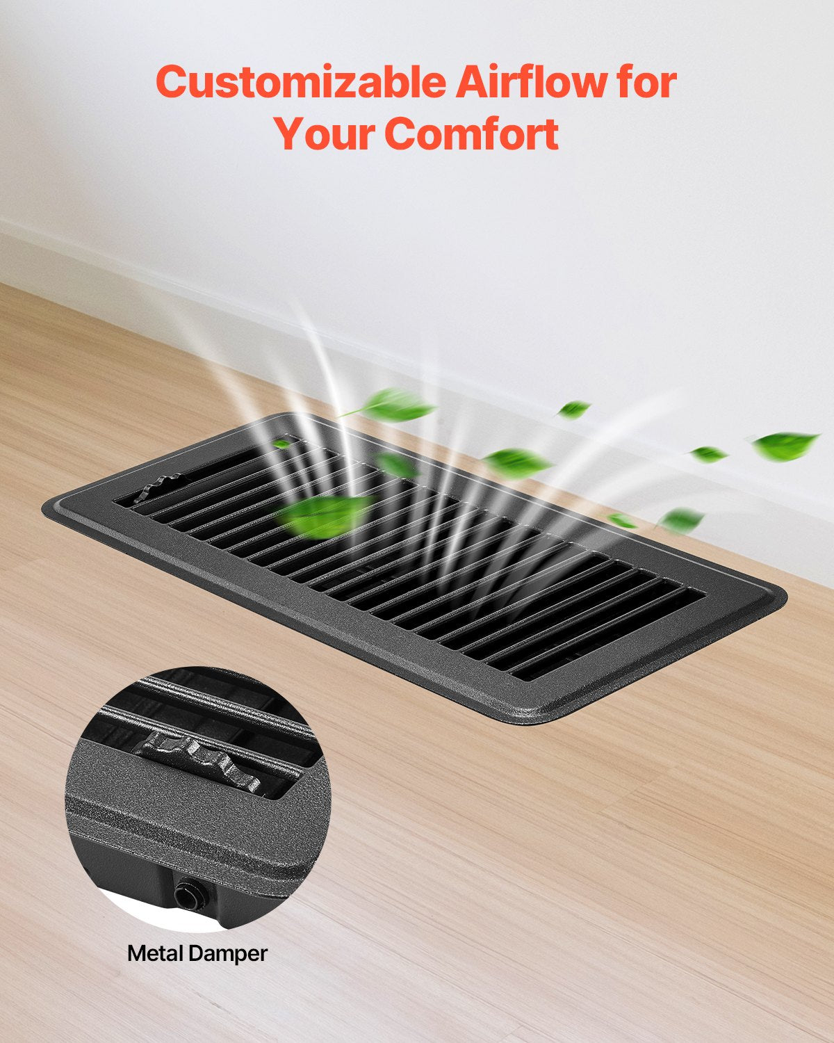 4 x 10 Inch Floor Registers, 12-Pack Vent Grilles, HAVC Heavy-Duty Walkable Iron Floor Vents, Easily Adjustable Rust-Proof Air Vents Deflector with Metal Damper, Ideal for Home & Office, Black