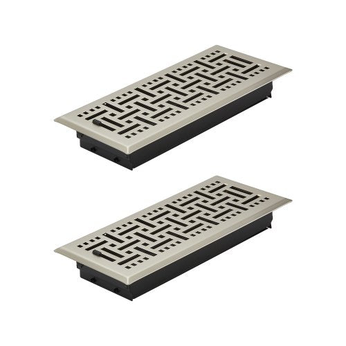 4 x 10 Inch Floor Registers, 2-Pack Vent Grilles, HVAC Heavy-Duty Walkable Iron Floor Vents, Easily Adjustable Rust-Proof Air Vents Deflector with Metal Damper, for Home & Office, Nickel-Plated