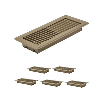 4 x 10 Inch Floor Registers, 6-Pack Vent Grilles, HVAC Heavy-Duty Walkable Iron Floor Vents, Easily Adjustable Rust-Proof Air Vents Deflector with Metal Damper, Ideal for Home & Office, Brown