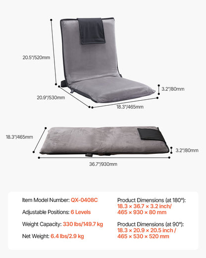 Golvstol med ryggstöd Fällbar Golvstol 6 justerbara positioner