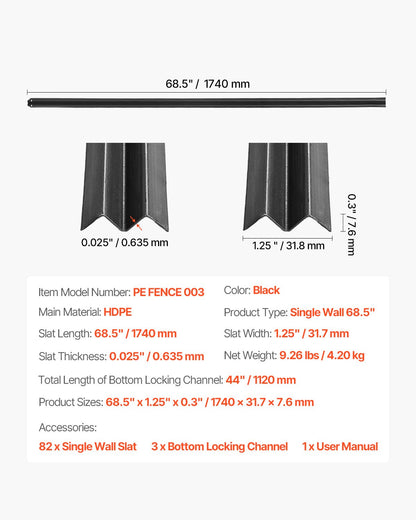 Maschendrahtzaun-Sichtschutzlamellen, Einzelwand, für 6 Fuß hohen Zaun, unteres Schloss