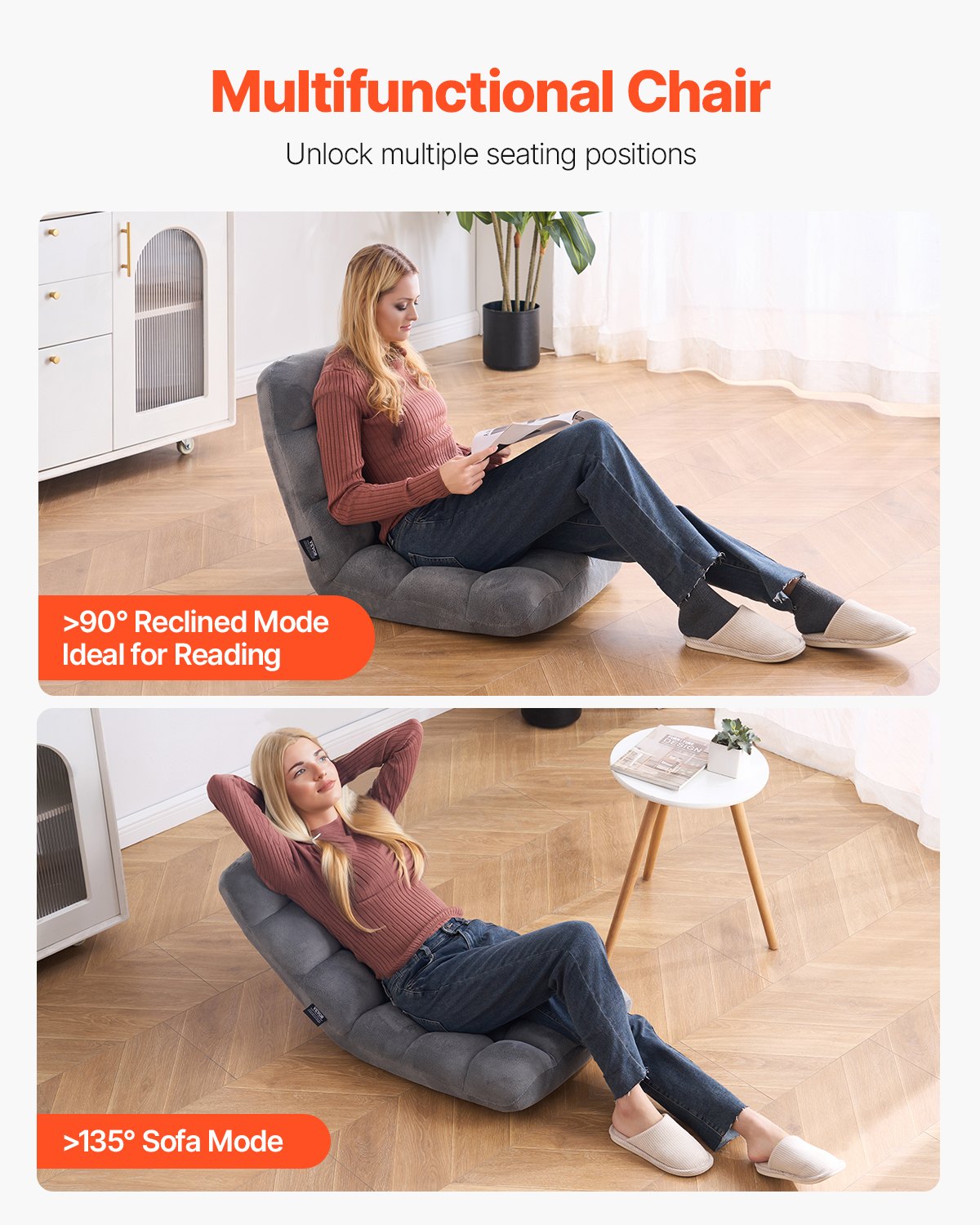 Golvstol med ryggstöd Fällbar soffstol 14 justerbara positioner