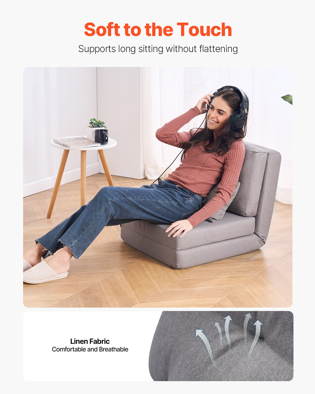 Convertible Flip Chair with 5 Adjustable Positions Floor Lazy Sofa Gray