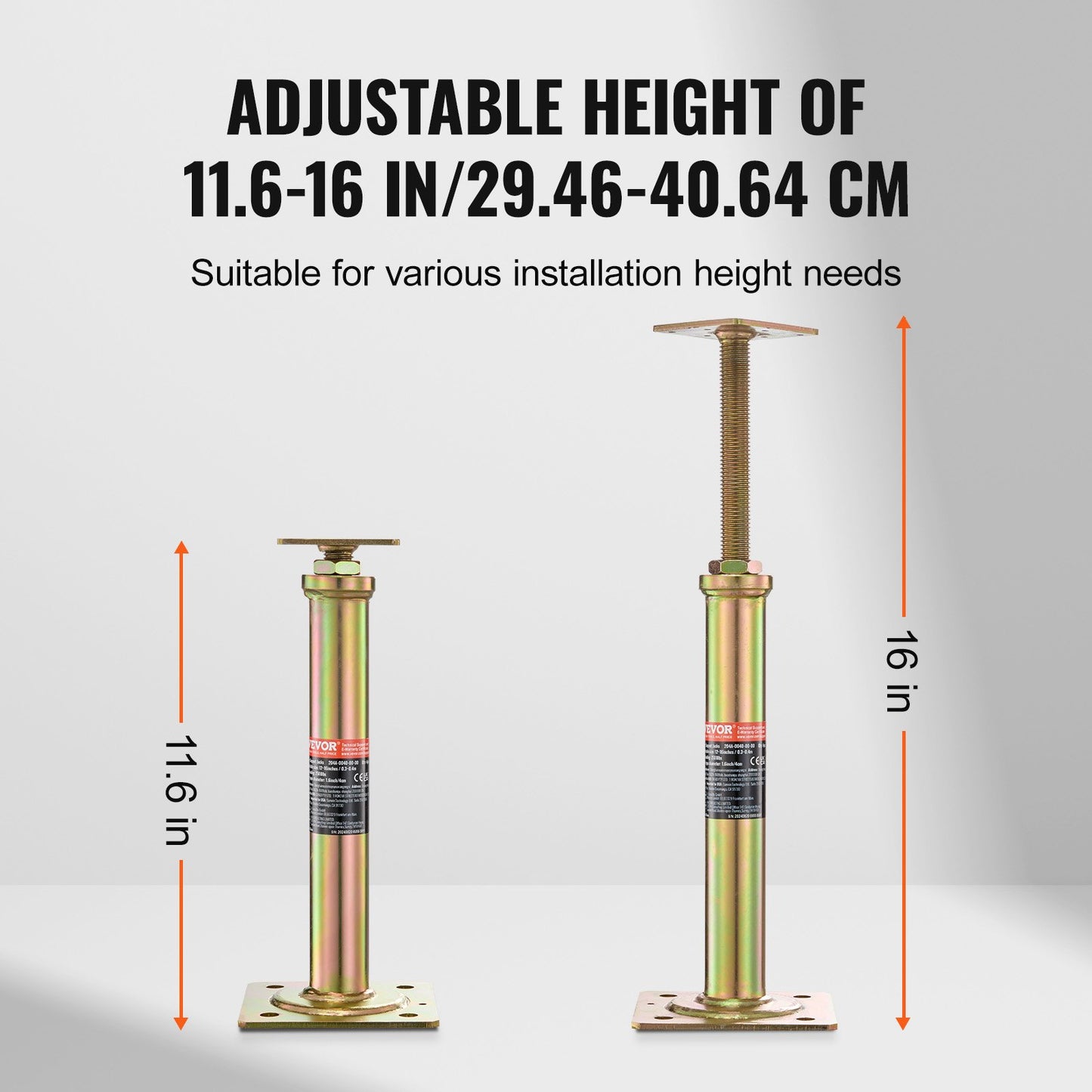 House Floor Jacks, 4 Pack, 11.6"-16" Height Range, 2500 lbs Max Load Capacity Per Unit, Adjustable Support Beam Basement Jack Post for Leveling, Galvanized Telescoping Jack for Temporary Support