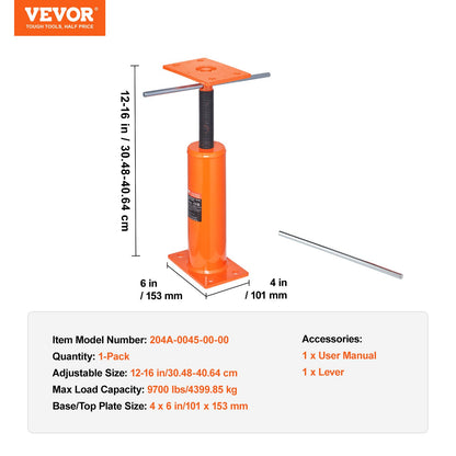 House Floor Jack, 12"-16" Height Range, 9700 lbs Max Load Capacity, Adjustable Support Beam Basement Jack Post Pole for Leveling, Lift Support Steel Telescoping Jack Post for Temporary Support