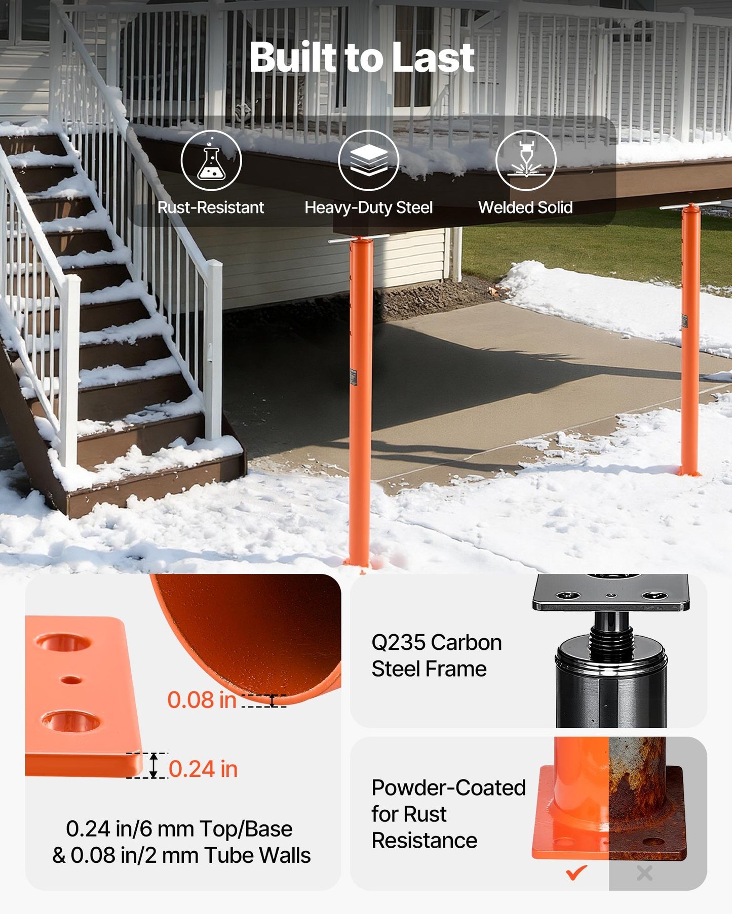 House Floor Jacks, 2 Pack 54-150 Inch Height Range, 11200 lbs Max Load Capacity, Adjustable Support Beam Basement Jack Post Pole for Leveling, Lift Steel Telescoping Post for Temporary Support