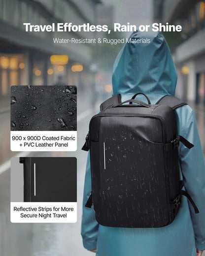 Vacuum Travel Backpack, 35L, Vacuum Seal Compression Travel Backpack with Air Pump, Multiple Pockets & Compartments, Water-Resistant Carry-On Suitcase Luggage, Casual Personal Item Bag, Black