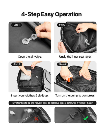 Vacuum Travel Backpack, 65L, Expandable Vacuum Seal Compression Travel Backpack with Pump, with TSA-Approved Lock, Airback Vacpack, Water-Resistant Carry-On Suitcase Luggage, for Business, Black