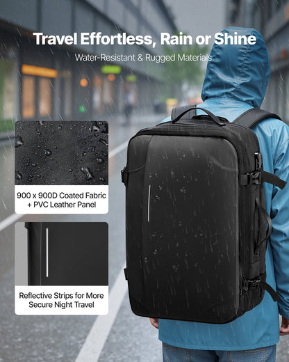 Vacuum Travel Backpack, 65L, Expandable Vacuum Seal Compression Travel Backpack with Pump, with TSA-Approved Lock, Airback Vacpack, Water-Resistant Carry-On Suitcase Luggage, for Business, Black