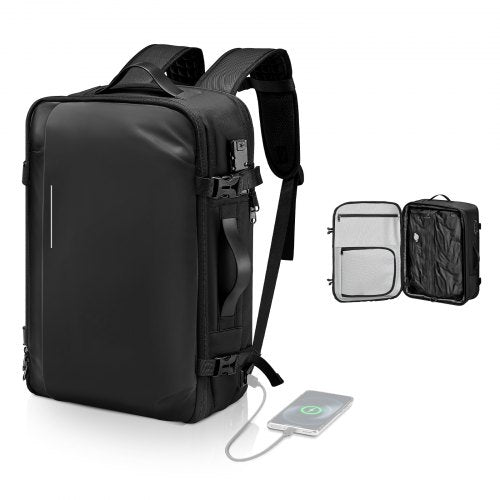 Vacuum Travel Backpack, 65L, Expandable Vacuum Seal Compression Travel Backpack, with TSA-Approved Lock, Multiple Pockets Compartments, Water-Resistant Carry-On Suitcase Luggage, No Pump, Black