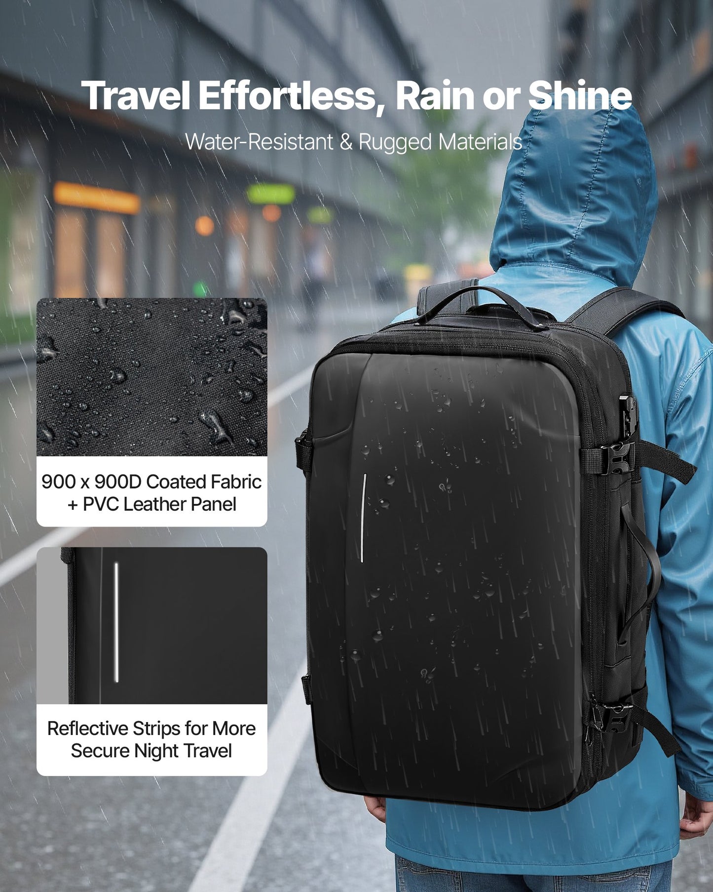 Vacuum Travel Backpack, 65L, Expandable Vacuum Seal Compression Travel Backpack, with TSA-Approved Lock, Multiple Pockets Compartments, Water-Resistant Carry-On Suitcase Luggage, No Pump, Black
