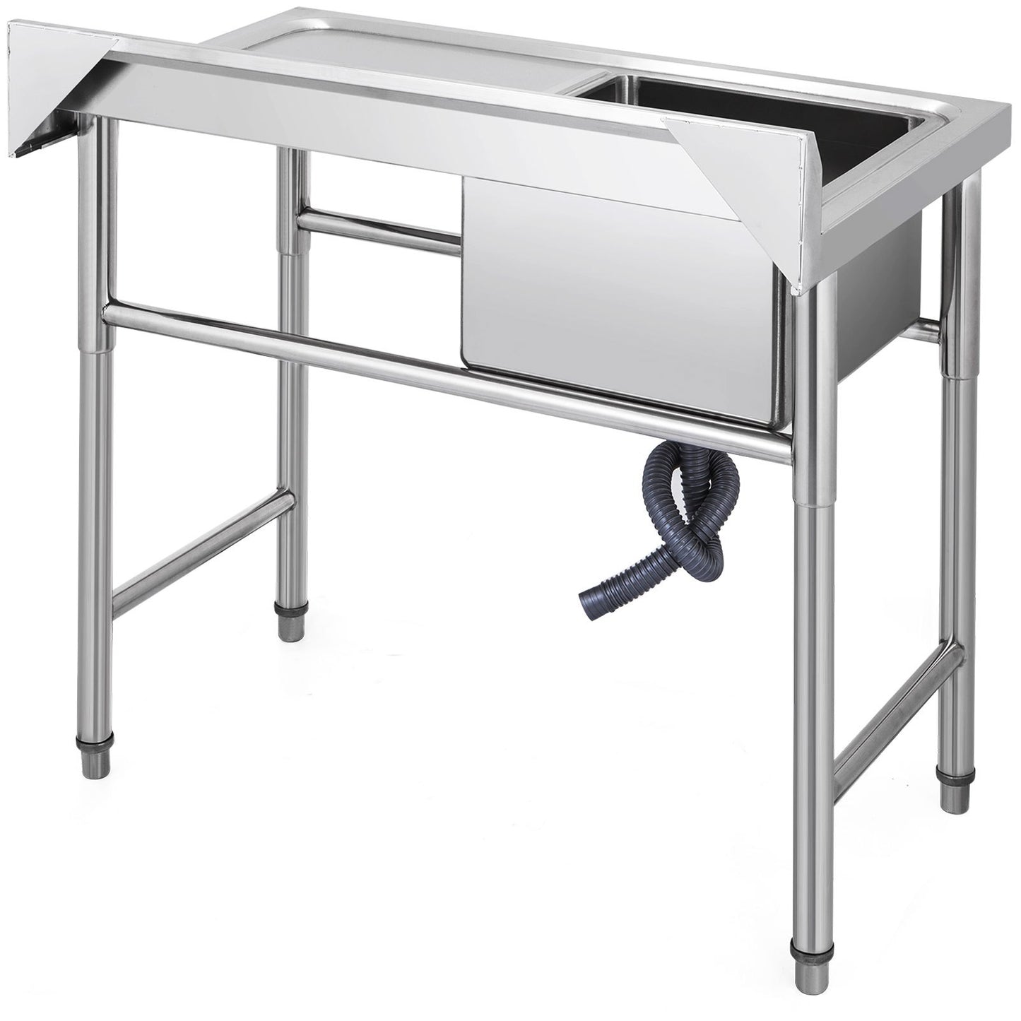 Handgjord diskbänk Icke-magnetisk diskbänk i rostfritt stål Handgjord 1 fack 16 x 15,5 x 10 tum Kapacitet Enormt diskbänk med höger plattform för Farmhouse Cafe Shop Hospital