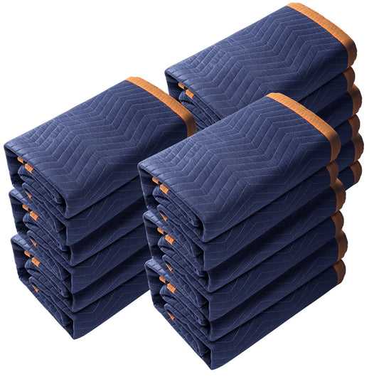 Moving Blankets, 80" x 72", 65 lbs/dz Weight, 12 Pack, Professional Non-Woven and Recycled Cotton Blanket, Heavy Duty Mover Pads to Protect Furniture, Floors, Appliances, Blue/Orange