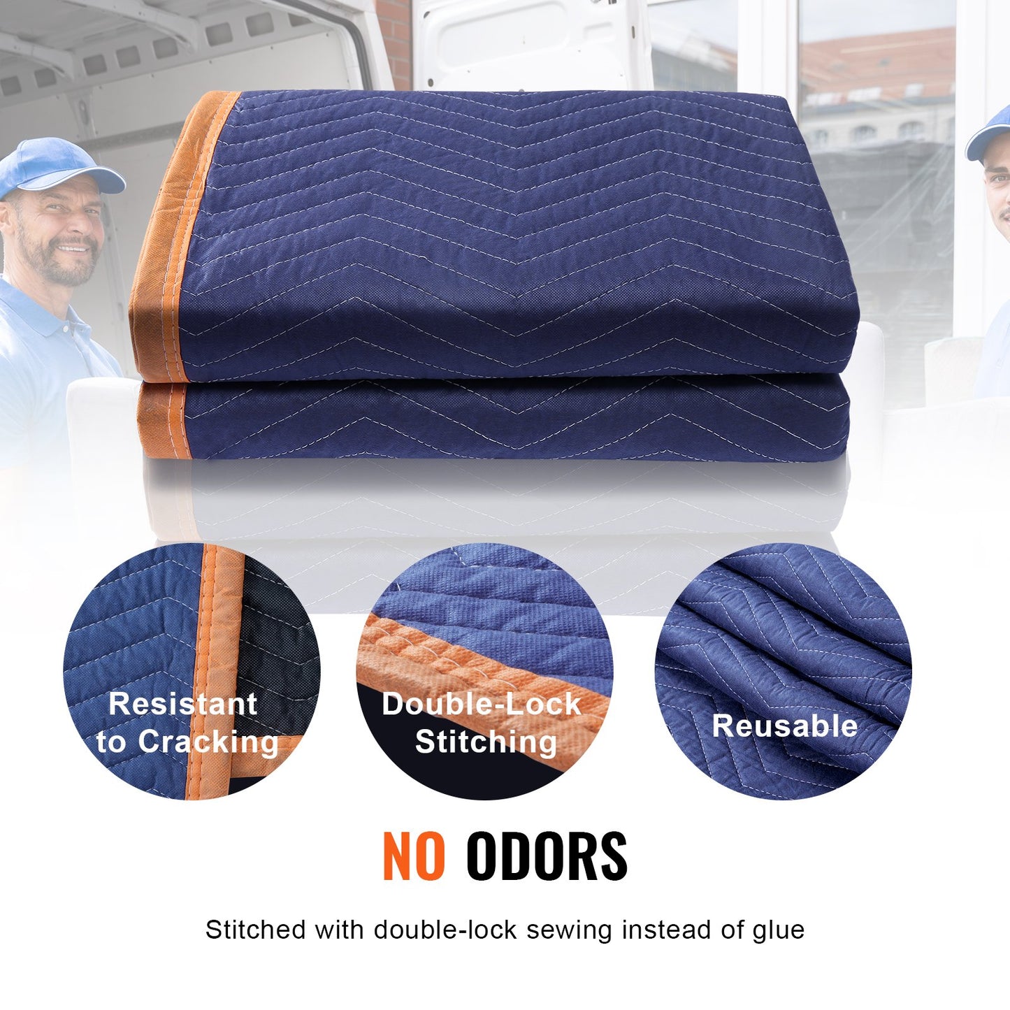 Moving Blankets, 80" x 72", 35 lbs/dz Weight, 12 Pack, Professional Non-Woven and Recycled Cotton Blanket, Heavy Duty Moving Mats to Protect Furniture, Floors, Appliances, Blue/Orange