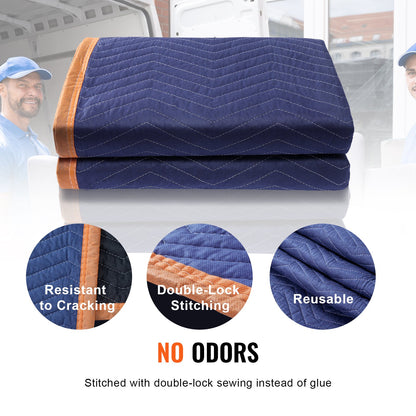 Moving Blankets, 80" x 72", 35 lbs/dz Weight, 12 Pack, Professional Non-Woven and Recycled Cotton Blanket, Heavy Duty Moving Mats to Protect Furniture, Floors, Appliances, Blue/Orange