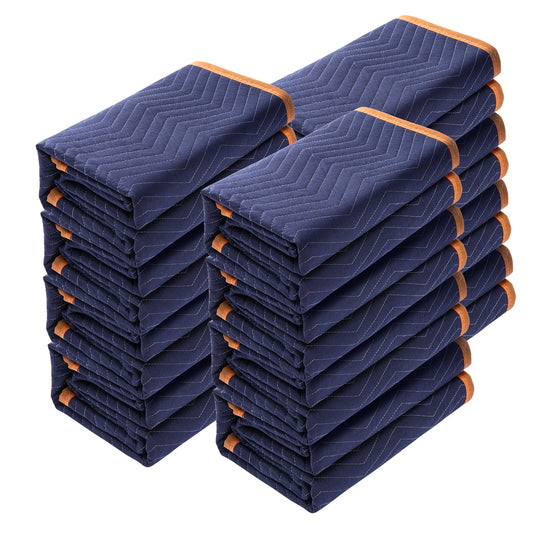 Moving Blankets, 80" x 72", 35 lbs/dz Weight, 12 Pack, Professional Non-Woven and Recycled Cotton Blanket, Heavy Duty Moving Mats to Protect Furniture, Floors, Appliances, Blue/Orange