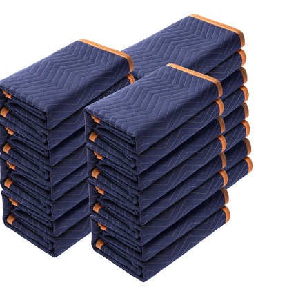 Moving Blankets, 80" x 72", 35 lbs/dz Weight, 12 Pack, Professional Non-Woven and Recycled Cotton Blanket, Heavy Duty Moving Mats to Protect Furniture, Floors, Appliances, Blue/Orange