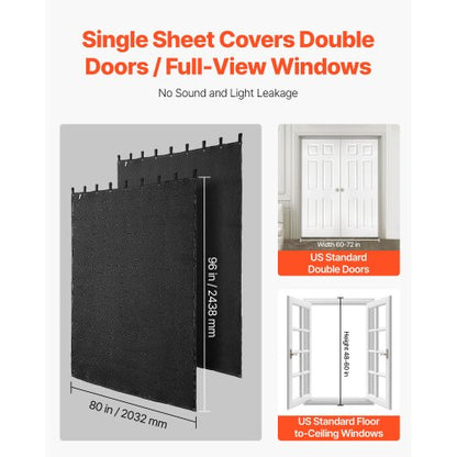 2-pack ljuddämpande filtar, 2438 x 2032 mm, extra stor ljudisolerad filt med öljetter, studiofilt med öljetter och bomullsfyllning, för fönster, dörrar, ljusblockerare, musikinspelning |  EU