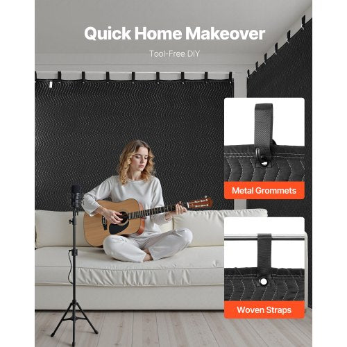 2-pack ljuddämpande filtar, 2438 x 2032 mm, extra stor ljudisolerad filt med öljetter, studiofilt med öljetter och bomullsfyllning, för fönster, dörrar, ljusblockerare, musikinspelning |  EU