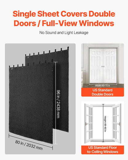 2 Pcs Sound Dampening Blankets, Soundproof Curtains with 96 x 80 in, Soundproof Blanket with Grommets, Studio Grommeted Blanket, for Window, Door, Light Blocker, Music Recording, Black