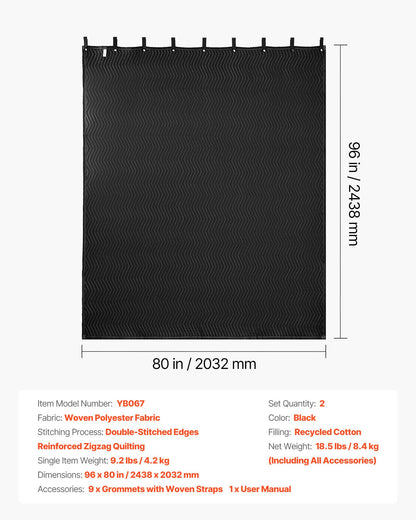 2 Pcs Sound Dampening Blankets, Soundproof Curtains with 96 x 80 in, Soundproof Blanket with Grommets, Studio Grommeted Blanket, for Window, Door, Light Blocker, Music Recording, Black