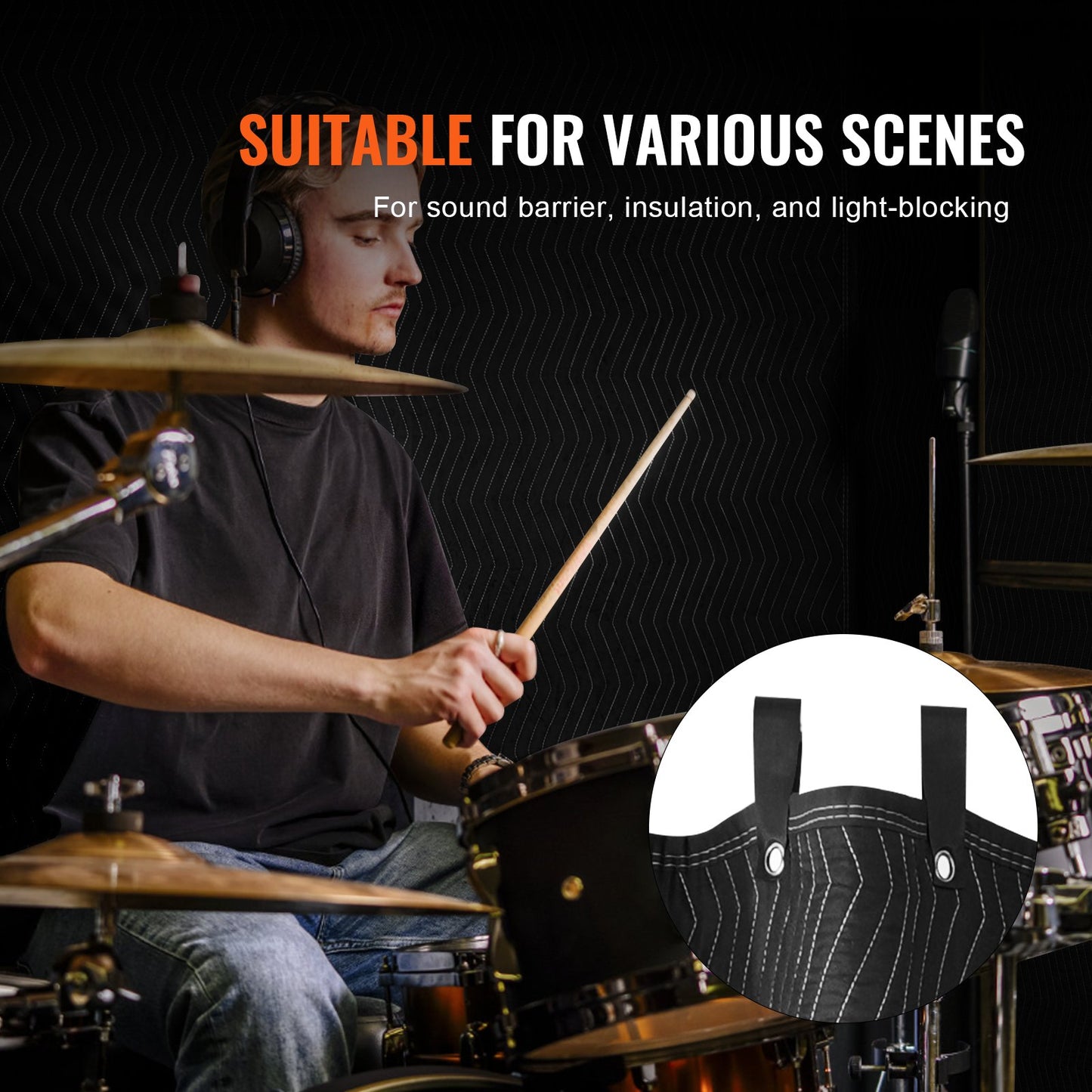 Schallschutzdecke, 244,8 x 203,2 cm, extragroße Studio-Schallschutzdecke mit Ösen, Lichtblocker für Türen, akustische Lärmschutzdecke, Studio-Schallabsorptionstuch, schwarz