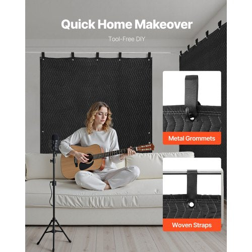 ljuddämpande filtar, ljudisolerade gardiner med 2032 x 1219 mm, ljudisolerad filt med öljetter, studiofilt med öljetter, för fönster, dörr, ljusblockerare, musikinspelning, svart |  EU