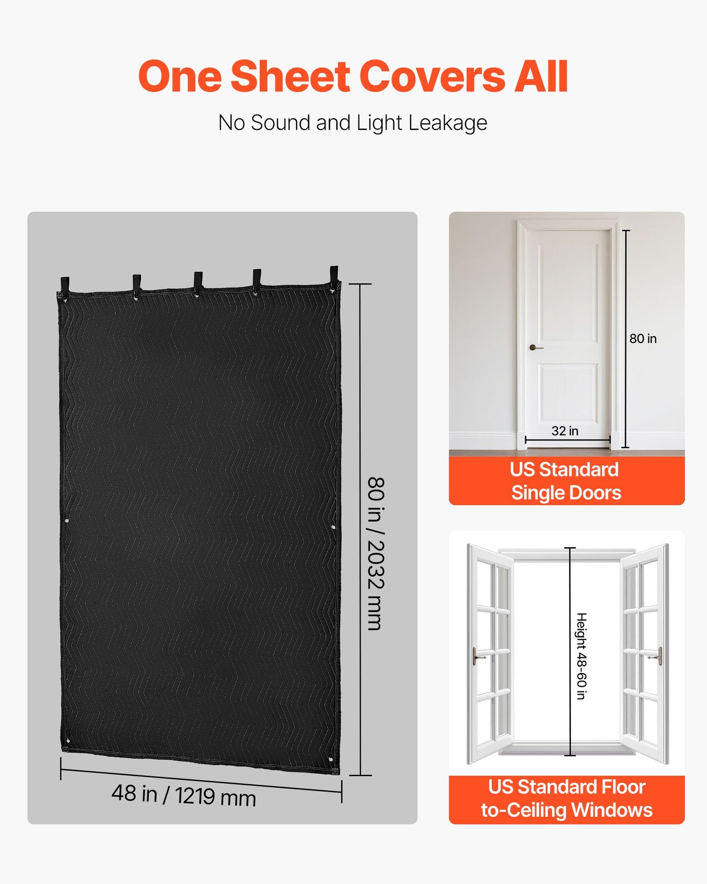 Sound Dampening Blankets, Soundproof Curtains with 80 x 48 in, Soundproof Blanket with Grommets, Studio Grommeted Blanket, for Window, Door, Light Blocker, Music Recording, Black