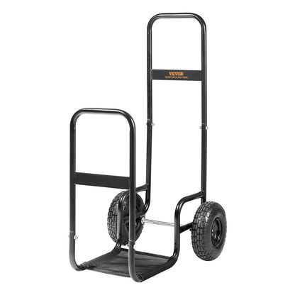 Kaminholzwagen, 113,4 kg Tragkraft, Lagerautomat für Brennholzregale Außen und Innen mit luftbereiften Gummirädern, Schwerlastwagen aus Stahl, Brennholzträger für Kamin, Feuerstelle, Schwarz