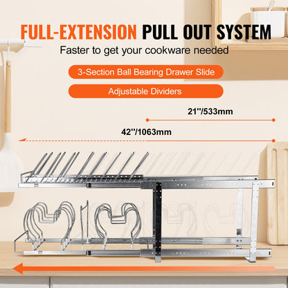 Teller- und Topfregal, 2-stöckig, ausziehbar, Unterschrank-Organizer, Backblechregale für Backbleche, verstellbare Drahtteiler, Deckelhalter aus Stahl für Küchenschrank und Vorratskammer, 30,5 cm breit