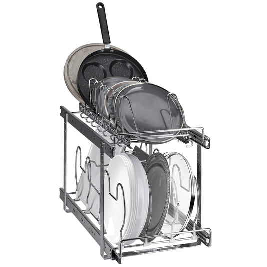 Plåt- och grytställ, 2-vånings utdragbart utdragbart underskåpsorganisator, Bakplåtshyllor för bakplåtar, justerbara trådavdelare, stållockshållare för köksskåp och skafferiförvaring, 12" W