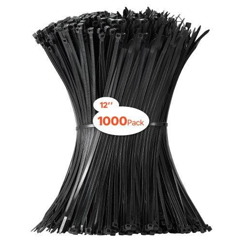 1000 Pack Cable Zip Ties, 12-inch Heavy Duty Cable Wire Ties with 50LBS High Tensile Strength, Multi-Purpose Self-Locking Nylon Tie Wraps, Heat & Cold Resistant for Indoor and Outdoor Use