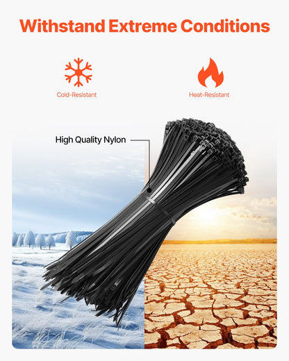 1000 Pack Cable Zip Ties, 12-inch Heavy Duty Cable Wire Ties with 50LBS High Tensile Strength, Multi-Purpose Self-Locking Nylon Tie Wraps, Heat & Cold Resistant for Indoor and Outdoor Use