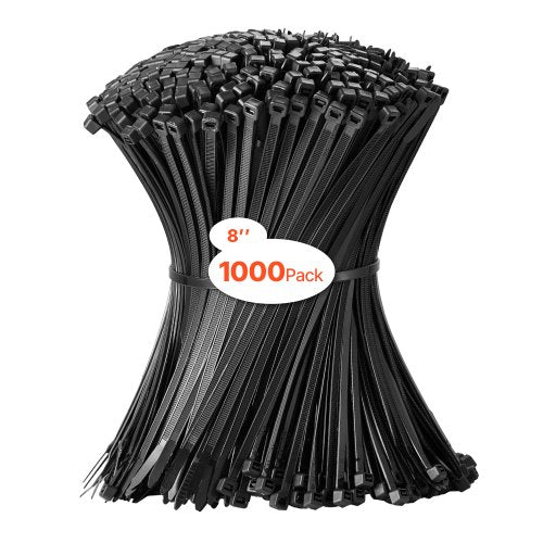 1000 Pack Cable Zip Ties, 8-inch Heavy Duty Cable Wire Ties with 45LBS High Tensile Strength, Multi-Purpose Self-Locking Nylon Tie Wraps, Heat & Cold Resistant for Indoor and Outdoor Use