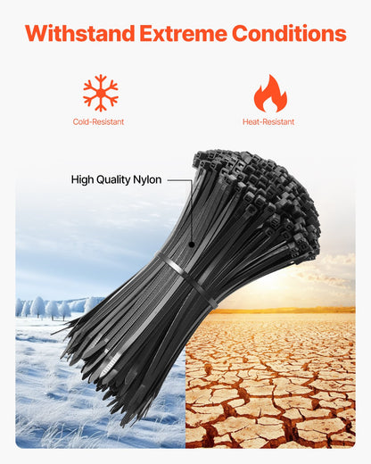 1000 Pack Cable Zip Ties, 8-inch Heavy Duty Cable Wire Ties with 45LBS High Tensile Strength, Multi-Purpose Self-Locking Nylon Tie Wraps, Heat & Cold Resistant for Indoor and Outdoor Use