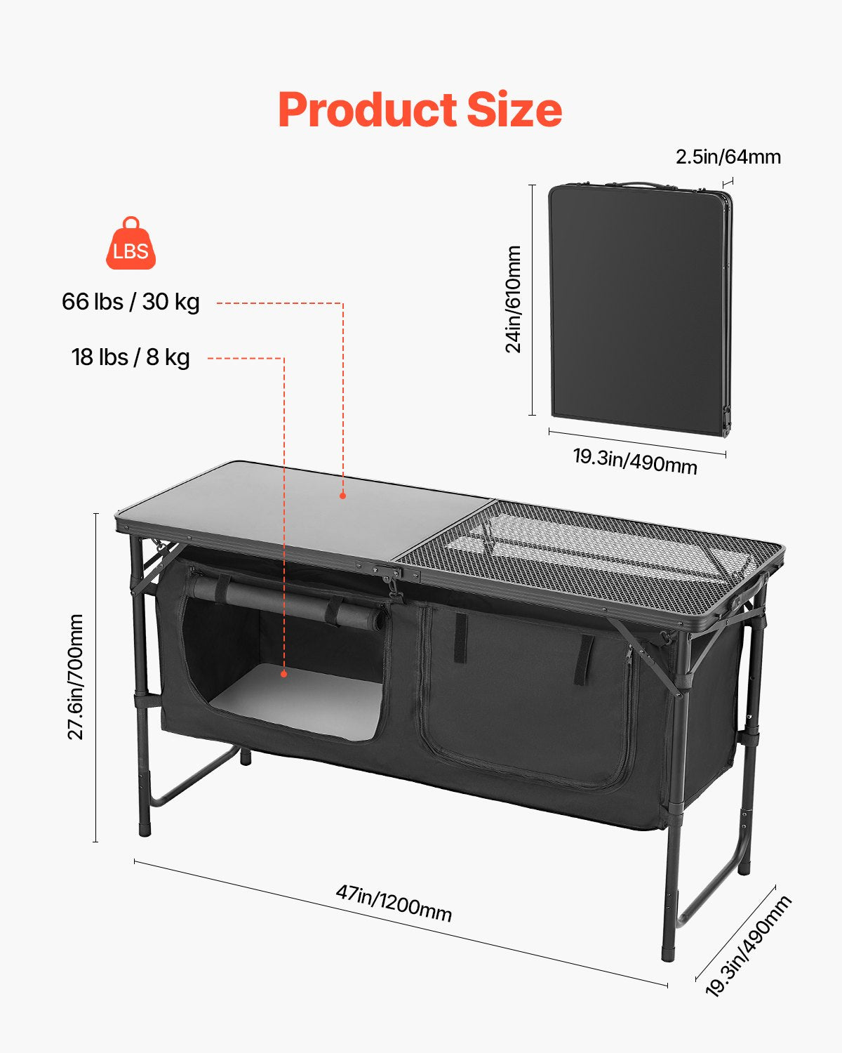 Camping Kitchen Table Foldable Portable Adjustable Cooking Station Storage