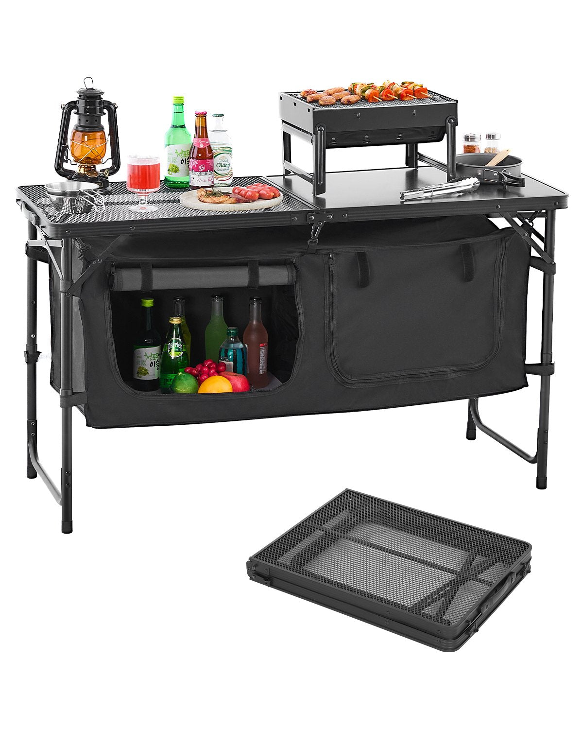 Camping Kitchen Table Foldable Portable Adjustable Cooking Station Storage