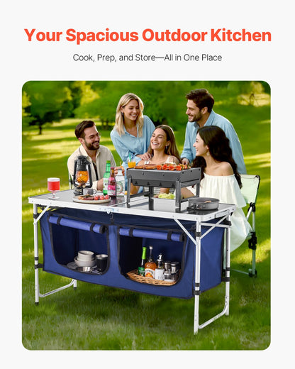 Camping Kitchen Table Foldable Portable Cook Station 3 Adjustable Heights