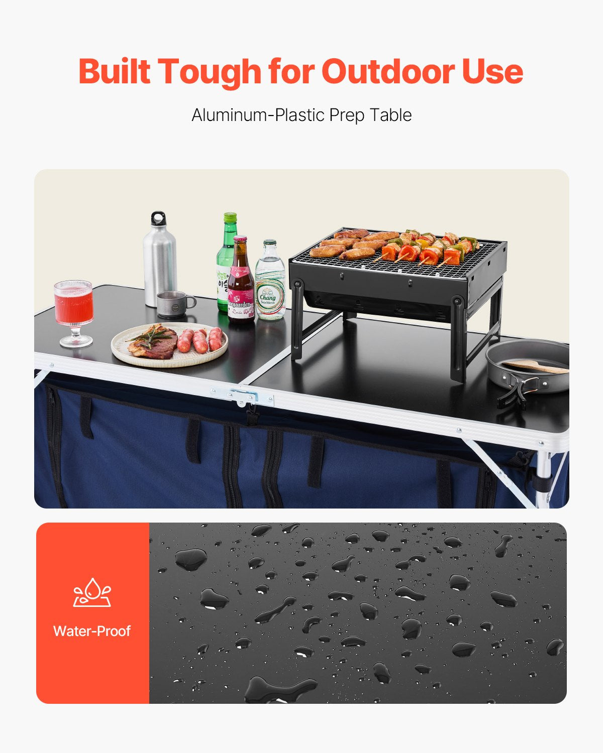 Camping Kitchen Table Foldable Portable Cook Station 3 Adjustable Heights