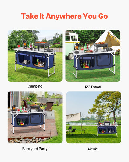 Camping Kitchen Table Foldable Portable Cook Station 3 Adjustable Heights