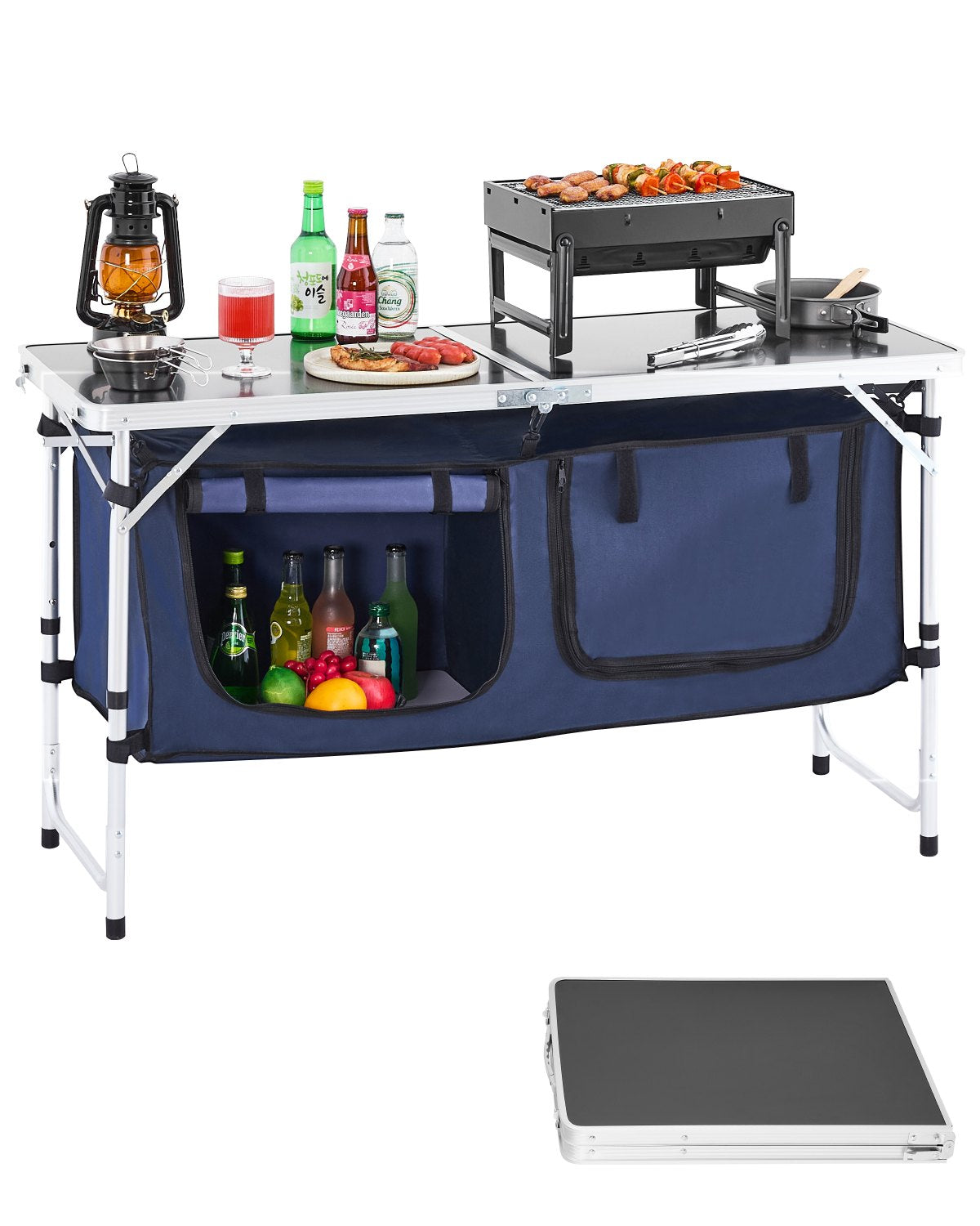 Camping Kitchen Table Foldable Portable Cook Station 3 Adjustable Heights