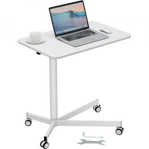 Mobile Standing Desk, 28.5"-44.2" Gas-Spring Height Adjustable Sit-Stand Desk, 360° Swivel Wheels (2 Lockable) Portable Rolling Laptop Table Computer Cart for Home Office School, 44LBS Loading