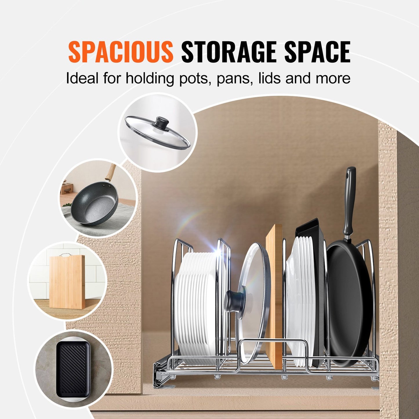 Topf- und Pfannenregal, ausziehbarer Unterschrankauszug, Backblech-Organisation für Backbleche, verstellbare Drahtteiler, Deckelhalter aus Stahl für Küchenschränke und Vorratskammer, 12,5 Zoll breit