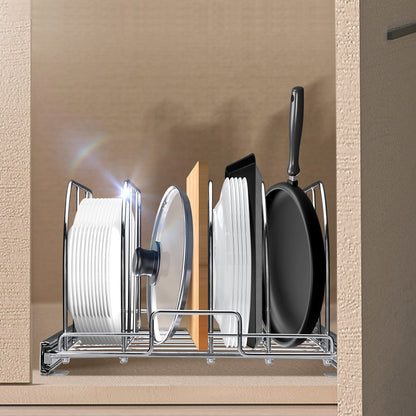 Pan and Pot Rack, Expandable Pull Out Under Cabinet Organizer, Cookie Sheet Baking Pans tray Organization, Adjustable Wire Dividers, Steel Lid Holder for Kitchen Cabinet & Pantry Storage, 12.5"W