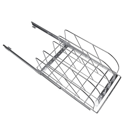 Pan and Pot Rack, Expandable Pull Out Under Cabinet Organizer, Cookie Sheet Baking Pans tray Organization, Adjustable Wire Dividers, Steel Lid Holder for Kitchen Cabinet & Pantry Storage, 12.5"W