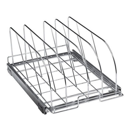 Pan and Pot Rack, Expandable Pull Out Under Cabinet Organizer, Cookie Sheet Baking Pans tray Organization, Adjustable Wire Dividers, Steel Lid Holder for Kitchen Cabinet & Pantry Storage, 12.5"W