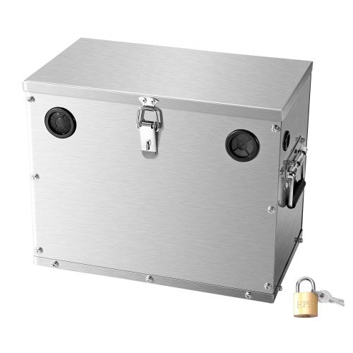Battery Box, Group 24/31 Trolling Motor Battery Box, Marine Batteries Case with Lock, Handles and Rubber-Grommet Cable Holes, Stainless Steel Shell, Suitable for Cars, Boats & Trolling Motors