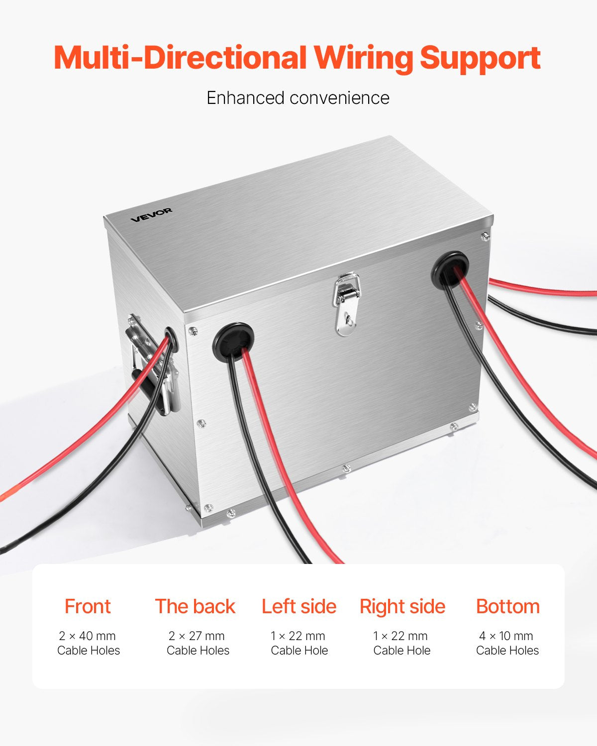 Battery Box, Group 24/31 Trolling Motor Battery Box, Marine Batteries Case with Lock, Handles and Rubber-Grommet Cable Holes, Stainless Steel Shell, Suitable for Cars, Boats & Trolling Motors