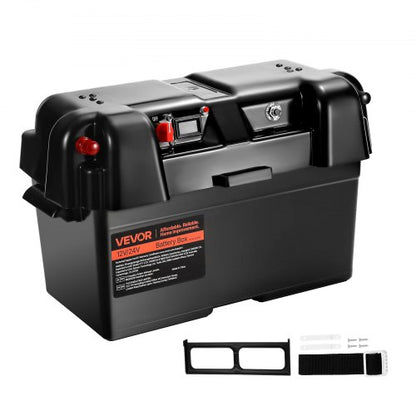 Battery Box, Group 24/27 Trolling Motor Battery Box, 12V/24V Marine Batteries Case with PP Shell and Dual Straps, Smart Batteries Case, Suitable for Trolling Motor, Marine,RV & Solar Panel